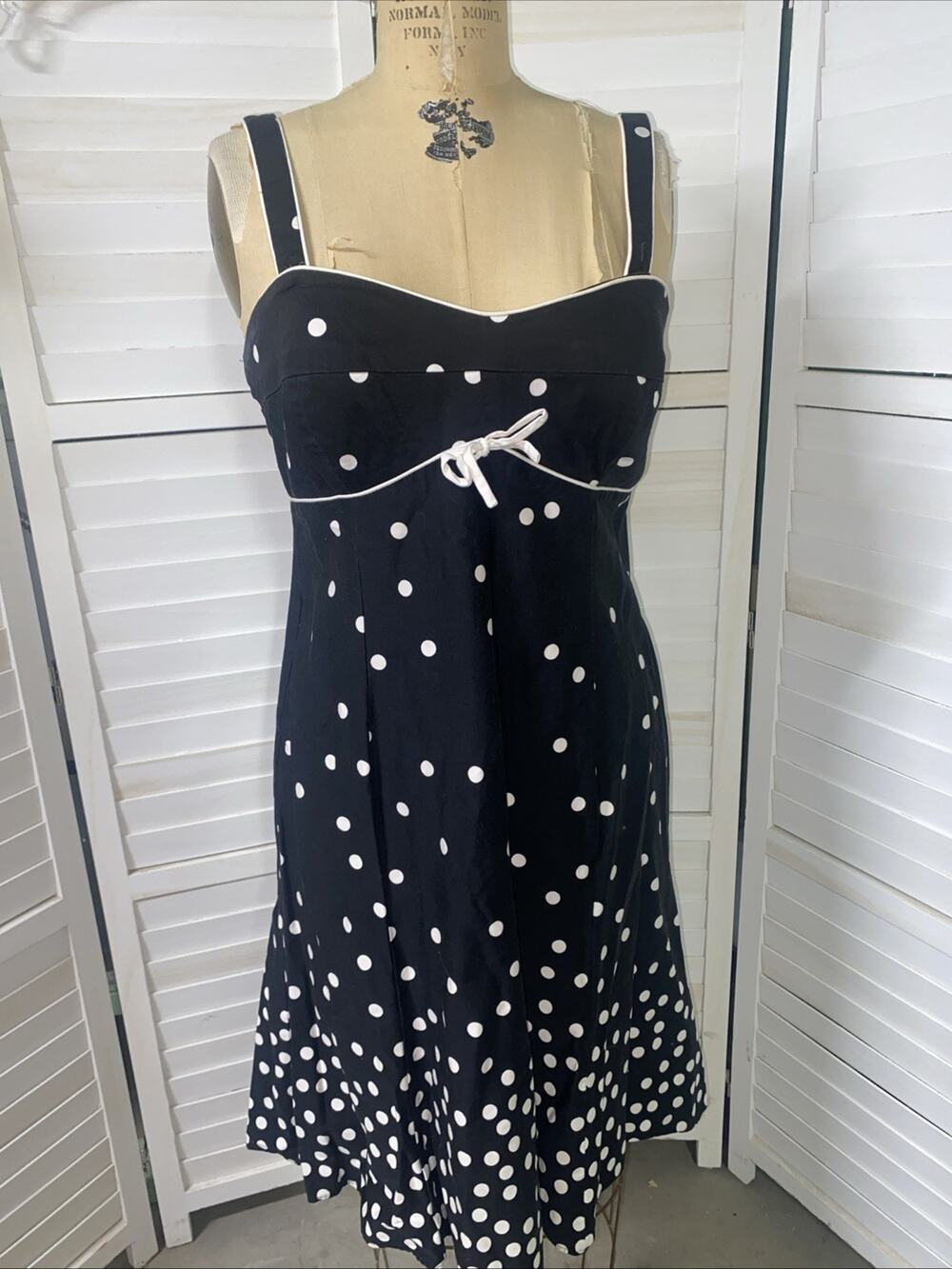 Dress Barn Sz 14 Dress Black White Polka Dot Sleeveless Swing Rockabilly